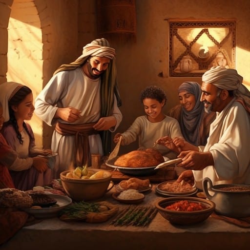 משפחה מאושרת התאספה סביב הטבון שלה, והכינה יחד ארוחה מרוקאית טעימה.